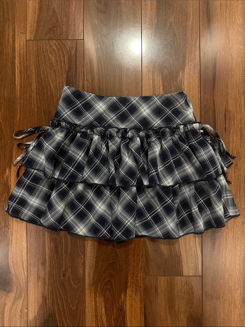 Black & White Plaid Ruffle Mini Skirt